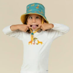 Chapeau Anti UV Bébé Réversible Jaune Et Bleu Imprimé SAVANE -Magasin De Surf chapeau anti uv bebe reversible jaune et bleu imprime savane 2