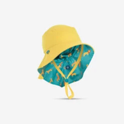 Chapeau Anti UV Bébé Réversible Jaune Et Bleu Imprimé SAVANE -Magasin De Surf chapeau anti uv bebe reversible jaune et bleu imprime savane 4