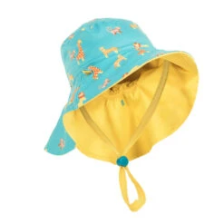Chapeau Anti UV Bébé Réversible Jaune Et Bleu Imprimé SAVANE -Magasin De Surf chapeau anti uv bebe reversible jaune et bleu imprime savane 5