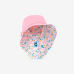 Chapeau Anti UV Bébé Réversible Rose Clair Et Imprimé Fleurs -Magasin De Surf chapeau anti uv bebe reversible rose clair et imprime fleurs 3