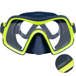 Masque De Plongée Sous Marine SCD 500 V2 Mono-hublot Jupe Bleue Cerclage Jaune -Magasin De Surf masque de plongee sous marine scd 500 v2 mono hublot jupe bleue cerclage jaune 1