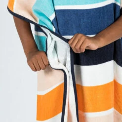 Poncho Surf Enfant 110 à 135 Cm - 500 Wavy Orange Bleu -Magasin De Surf poncho surf enfant 110 a 135 cm 500 wavy orange bleu 2