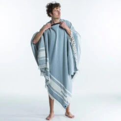 Serviette De Plage Poncho 190 X 190 Cm - Gris Bleu -Magasin De Surf serviette de plage poncho 190 x 190 cm gris bleu 3