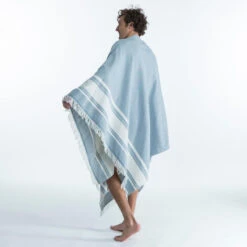 Serviette De Plage Poncho 190 X 190 Cm - Gris Bleu -Magasin De Surf serviette de plage poncho 190 x 190 cm gris bleu 5